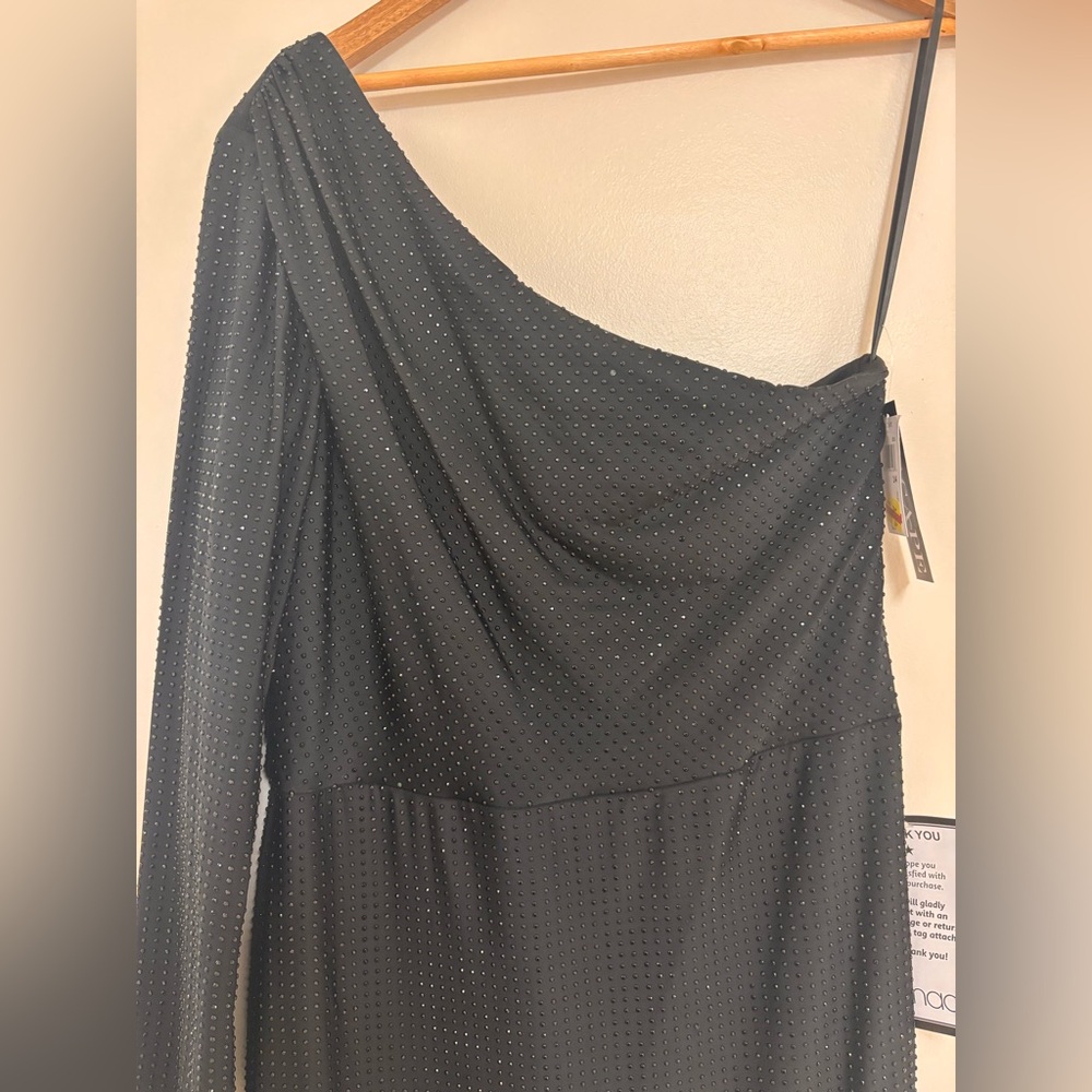 Xscape Black Dress One Shoulder Evening Gown Sexy Slit Formal Bodycon Maxi 14 - Picture 6 of 12